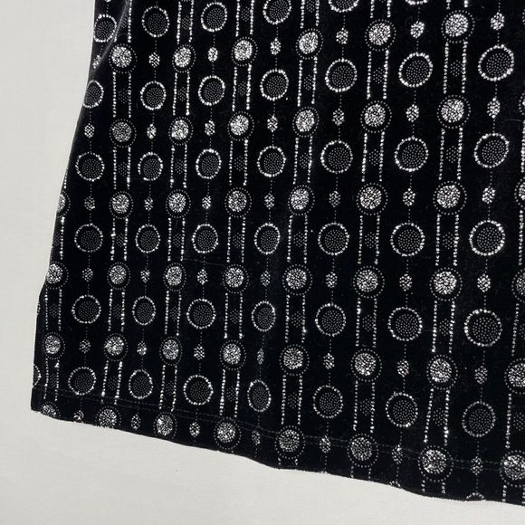 Notations Black Womens Top Velour Sparkle Geometric Silver Glitter L Y2K Party - Picture 4 of 7